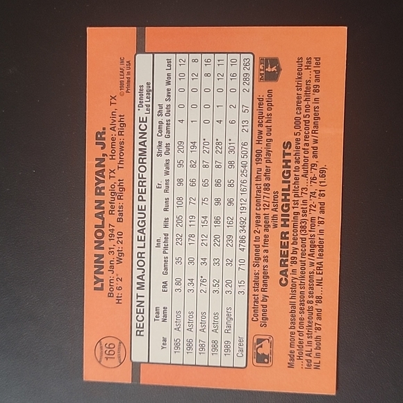 Nolan Ryan Donruss 1990 #659,#665,#166. 3 Baseball Cards all ERROR on INC No (.) - Picture 8 of 9